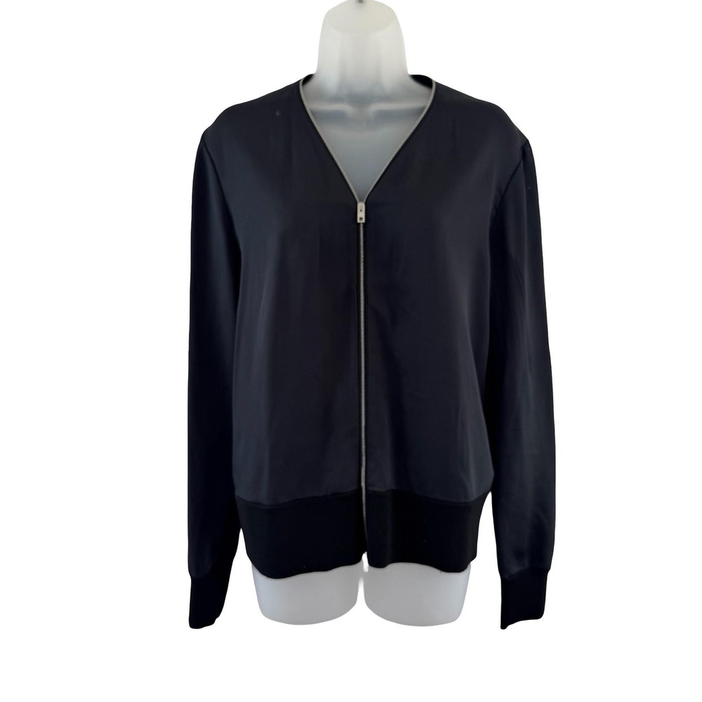 Rag & Bone Jacket Womens Large Navy Blue Crepe Knit Back Zip Bomber Minimalist